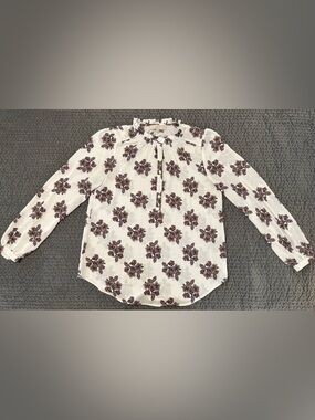 LOFT Floral Ruffle Neck Blouse – Size Small